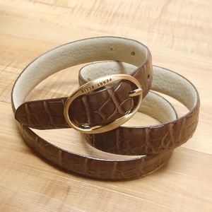 Perry Ellis Brown Crocodile Embossed Leath…